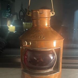 CWC PORT NAUTICAL VINTAGE RUBY RED GLASS, ON BRASS LANTERN HANGING